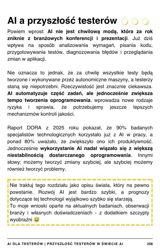 Przykładowa strona e-booka - przyszłość AI w testowaniu